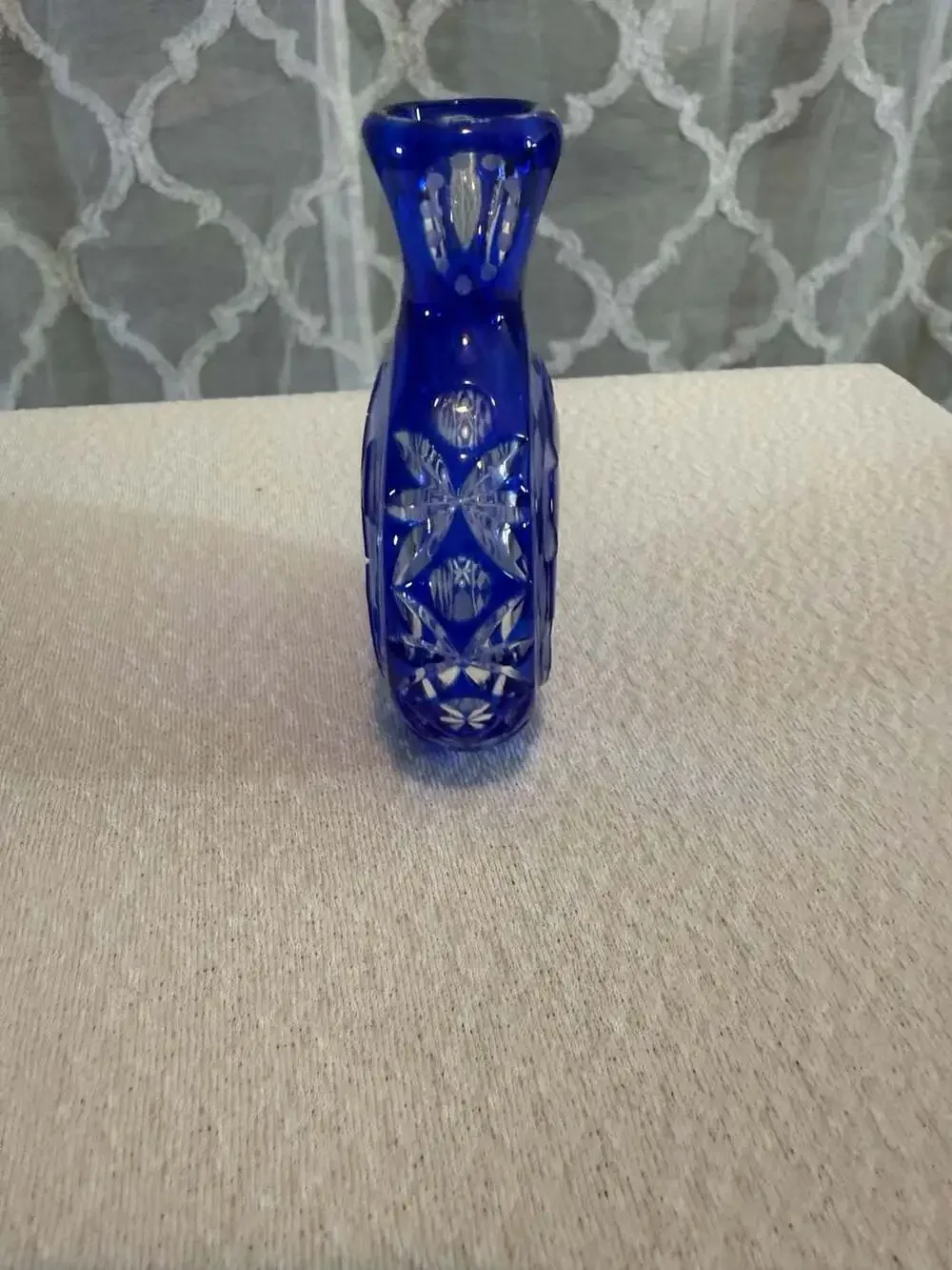 Bavarian Cobalt Blue Cut-to-Clear Small Crystal Bottle
